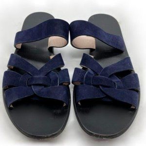 Italy Sandal Navy Suede SlipOn Slide Flat 39 YSL style Tribute TRIVER FLIGHT